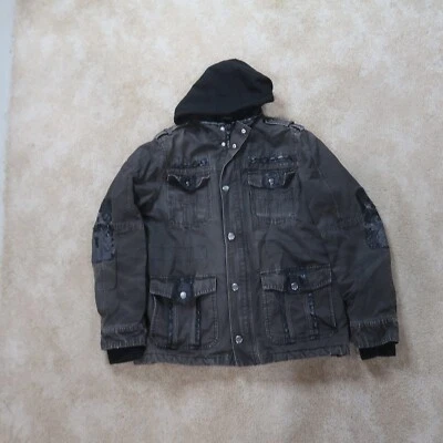 Rock & Republic Chaqueta con Capucha Cremallera Completa Para Hombre Grande Gris Envejecido Forrado Foto 1 de 4