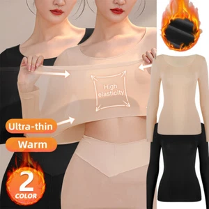 Womens Thin Long Sleeve Autumn Winter Shirts Base Tops Undershirt Underwear Soft - Picture 1 of 18