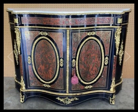 Serpentine Boulle Ebonized Marble Top Cabinet Cover