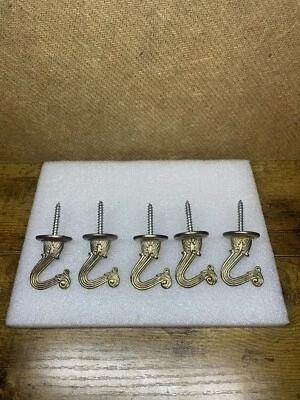 Five Ornate Vtg Brass Ceiling Screw in Hook Swag Gold Tone Made In Taiwan - Image 1 of 4