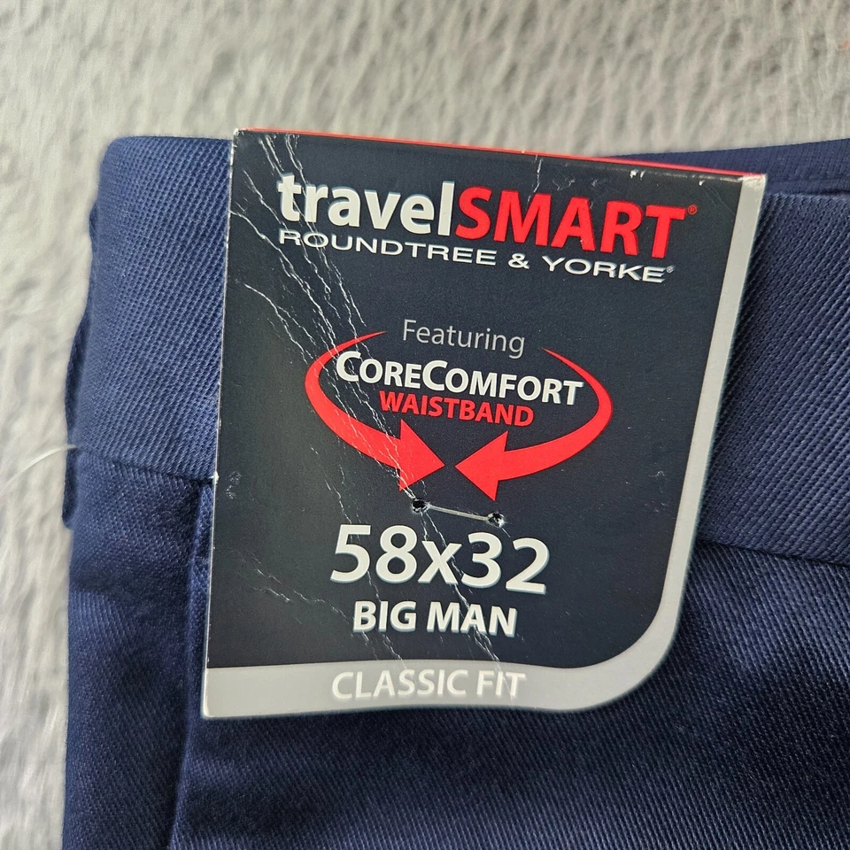 NWT Roundtree & Yorke Travel Smart Chino Pants Men 58 x 32 Flat Front Navy Blue - Image 1 of 4