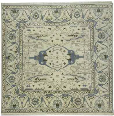 Handmade Oushak Oriental Square Rug Floral Design 8X8 ft Wool Dining Room Carpet - Image 1 of 4