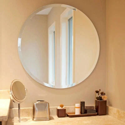 Round Frameless Mirror Wall Mounted w Bevelled Edges Bathroom Bedroom LivingRoom - Image 1 of 4