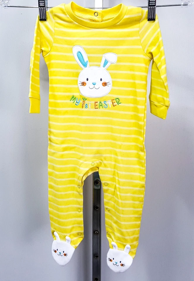 Bebé 1ª Pascua 9m Bebé Una Pieza Blanco Pies de Conejo Amarillo con Rayas Nuevo con etiqueta Foto 1 de 4