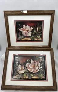 2 MAGNOLIA FLOWER 3D PICTURES STILL LIFE PEGGY THATCH SIBLEY MAT FRAMED 10 x 12 - Picture 1 of 10