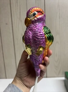 Radko POLLY PARROT Clip-On Spun Glass Tail Christmas Ornament 1998 RARE! - Picture 1 of 13