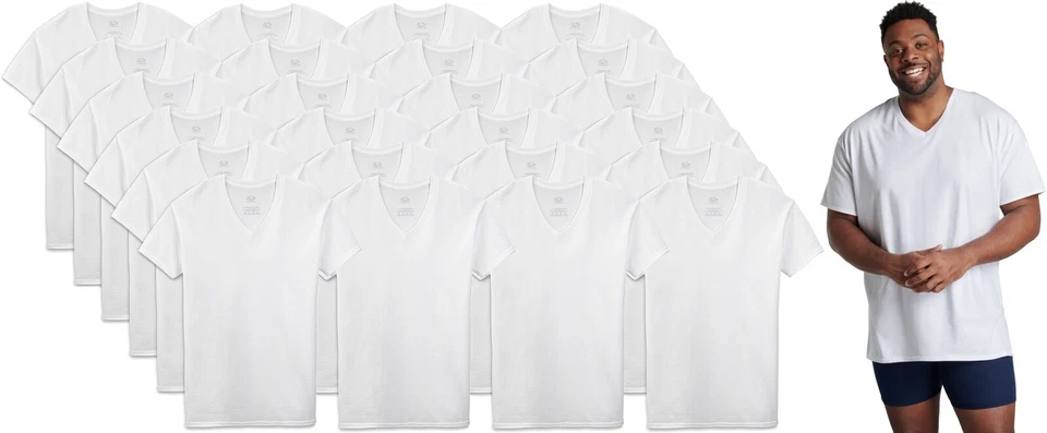 Fruit of The Loom Men's Stay-tucked V-neck T-shirt White Size Large Tall Zhx8