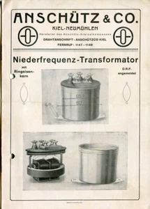 Uralter Prospekt,Anschütz Niederfrequenz-Transformator,Kiel-Neumühlen ca 1930 - Bild 1 von 3