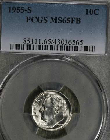Beautiful 1955-S Roosevelt Dime - PCGS MS65FB Cover