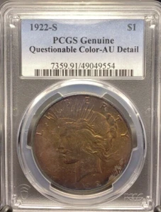 1922-S Peace Silver Dollar PCGS Questionable Color - AU Detail - Picture 1 of 4