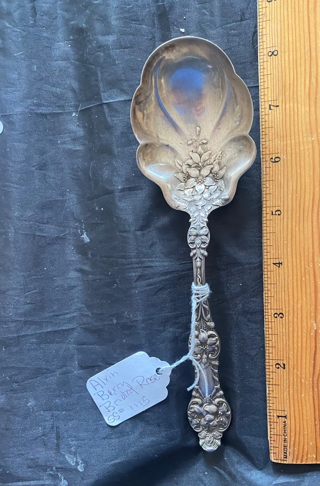 ALVIN BRIDAL ROSE STERLING SILVER BERRY SPOON - Image 1 of 4