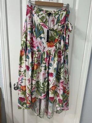 RACHEL Rachel Roy Floral Print Hi Low Wrap Skirt Ruffle Rayon Tropical Size L - Image 1 of 4