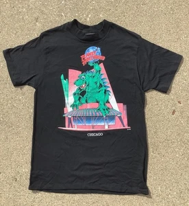 T-shirt vintage anni 90 Planet Hollywood Chicago Bubba dinosauro nera taglia media - Foto 1 di 7