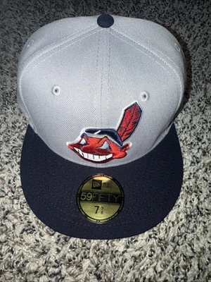 New Era Cleveland Indians Wahoo Two Tone Grey Navy Sz 7 5/8 - Image 1 of 3