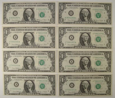 Lot of (8) 1969-D $1 Federal Reserve Notes Crisp AU / Uncirculated - Image 1 of 3