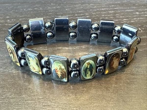  Pulsera Elástica Santos Religiosos Jesús Ángeles Cristianismo Hematita De Colección - Imagen 1 de 6