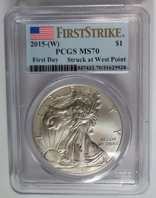 2015 W West Point Mint Silver Eagle First Strike Label! PCGS MS70 - Image 1 of 2