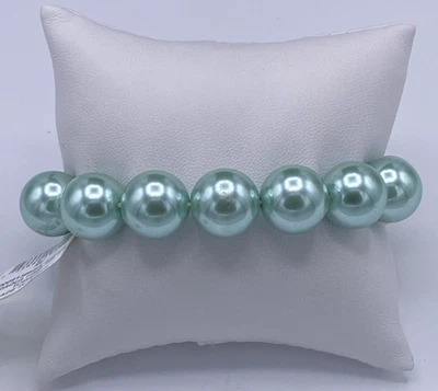 Charter Club 完好绿色人造珍珠弹力手链 14 毫米全新无标签 — 第 1/4 张图片