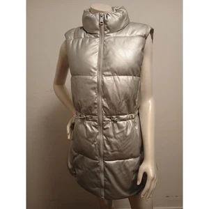 Neu Mode Nova Silber Kunstleder XL Puffer Weste Winter Trendy Lange Länge - Bild 1 von 3