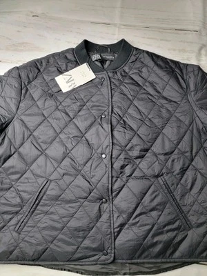 Abrigo Chaqueta Zara Mujer Talla XL Negro Crop Puffer 2 Bolsillos Sin Capucha Nuevo Foto 1 de 4