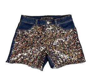 Justice Denim Sequin Shorts Juniors Size 18 Silver Sequin - Picture 1 of 9