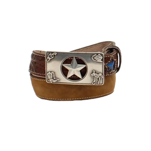 3D Belt Boy's Star Buckle Brown Leather Belt D120001502 - Picture 1 of 7