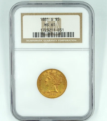 1881-S NGC MS61 $5 Gold Liberty Half Eagle Cover