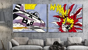ROY LICHTENSTEIN ART PAINTING PRINT WHAAM PLANE POP CANVAS STRETCHED FRAMED WALL - Picture 1 of 4
