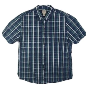 L.L. BEAN Mens Blue/Green Plaid Button Down Shirt Short Sleeve Cotton Size L - Picture 1 of 8