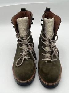 Marc Fisher LTD Mfizma Olive Suede Leather Lace Up Fur Trim Ankle Boot Sz 9 EUC - Bild 1 von 6