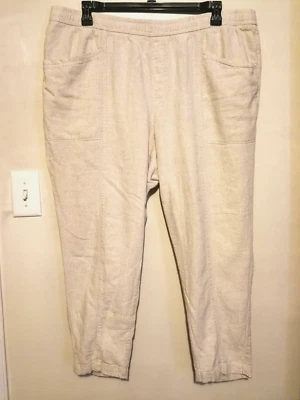 Pantalones para mujer Old Navy XL crema avena mezcla de lino elásticos cordones bolsillos Foto 1 de 4