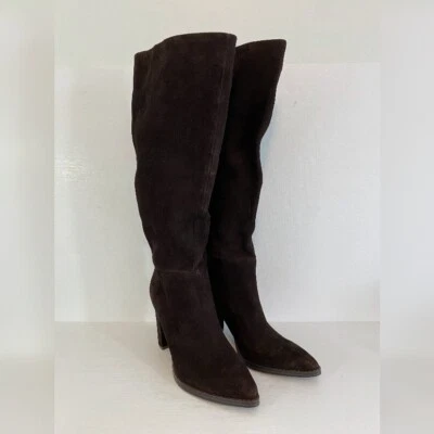 Nine West Hiya Brown Suede Pull On Heeled Boots Womens 7.5 Pointed Toe - Image 1 of 4