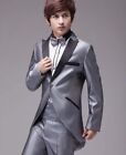 Men's Fashion Silver Grey Reflective Surface Wedding Tuxedo Suit