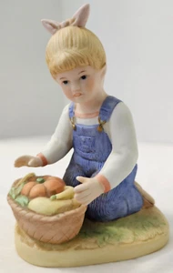 Denim Days Homco Home Interiors Harvest Helpers #1518 Debbie Figurine 1985 - Picture 1 of 9