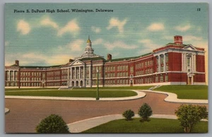 Postal de lino Wilmington DE Pierre S. Dupont High School - Imagen 1 de 4