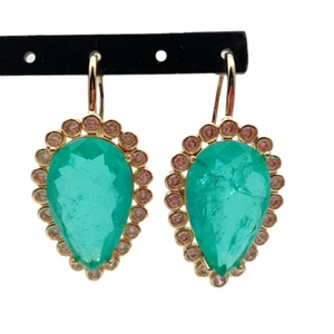 Big Teardrop Light Green Quartz Cz Crystal Dangle Hook Earrings For Women - Picture 1 of 6