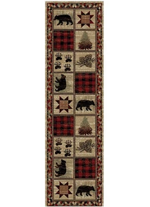 2x8 (2'3" x 7'7") Runner Lodge Cabin Bear Pinecone Red Area  Rug *FREE SHIPPING*