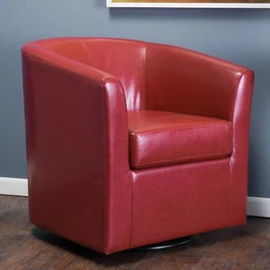 Corley Modern Upholstered Faux Leather Swivel Barrel Club Chair - Picture 1 of 15