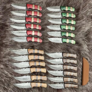 8 Inches Handmade Damascus Steel Skinner Knives Set Of 25 With Sheaths! 