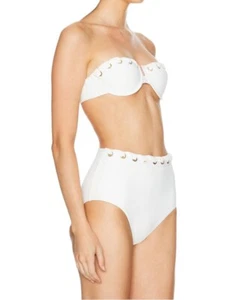 Zimmermann Halliday Eyelet High Waist Pants |Bikini Bottoms, White/Gold Hardware - Picture 1 of 12