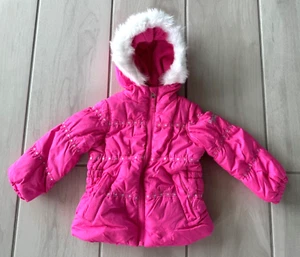 Bebé Niñas Talla 12 Meses Abrigo Invierno Rosa Plata Sistema de Protección Capucha Peluda - Imagen 1 de 5