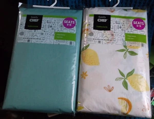 52 X 90" Blue Vinyl Tablecloth & White Lemons with Flannel Backing Lot - Picture 1 of 3