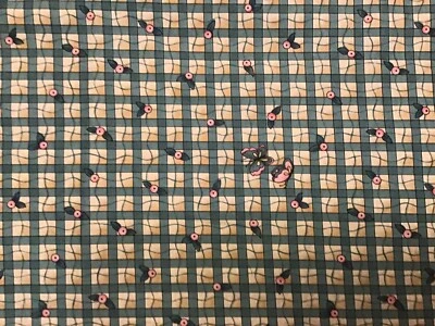 Tela a Cuadros Debbie Mumm Crema y Verde con Flores Rosas Mariposas 2 yardas Foto 1 de 2