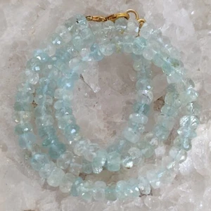 Cadena de piedra curativa aguamarina facetada plata de ley 925 hecha a mano rareza K684 - Imagen 1 de 5