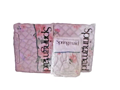 VINTAGE SPRINGMAID SPRING FLORAL Pink Green (3PC) TWIN SHEET SET - Image 1 of 4