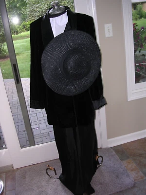 #D 4 piezas Disfraz de Bruja Elphaba ~ Chaqueta de Terciopelo Negro, Falda Negra, Sombrero, Blusa M Foto 1 de 4