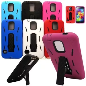 for Samsung galaxy S5 rugged 2 layer case cover w stand blue black red hot pink - Picture 1 of 3