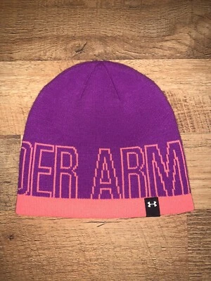 Under Armour Niñas Jóvenes Púrpura con Rosa Naranja Gorro Talla Única Tobogán Nuevo sin Etiquetas Foto 1 de 4