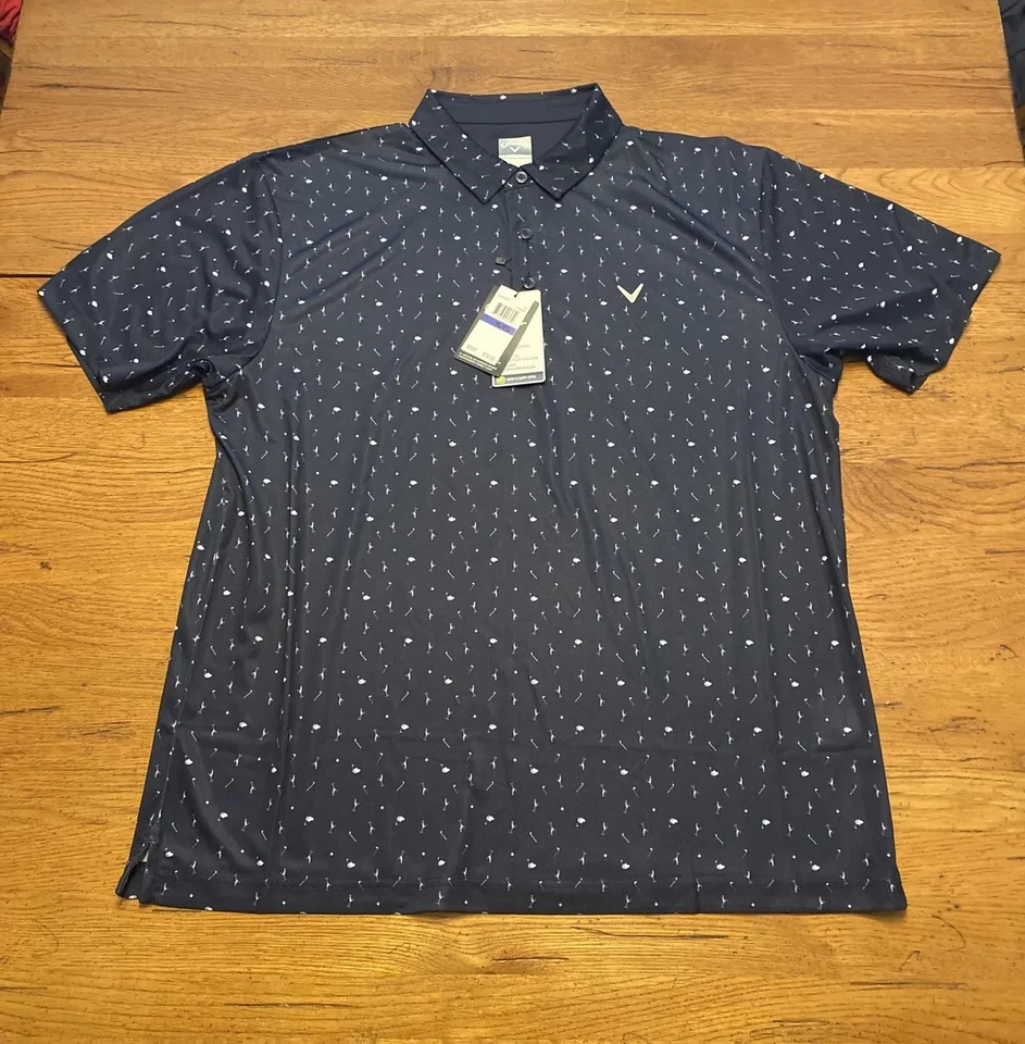 Callaway Shirt Mens XXL Golf Polo Opti Dri Navy Blue Martini Alcohol VGUC