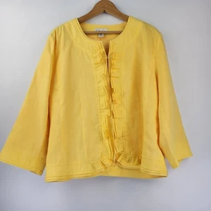 Kim Rogers Petite Womens 100% Linen Jacket Size PXL  Ruffle Detail Lined - Picture 1 of 12